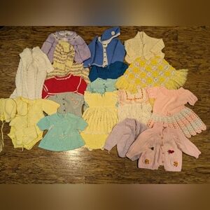 23 Piece Lot Of Vintage Crochet/Knit Kid Clothing Pieces